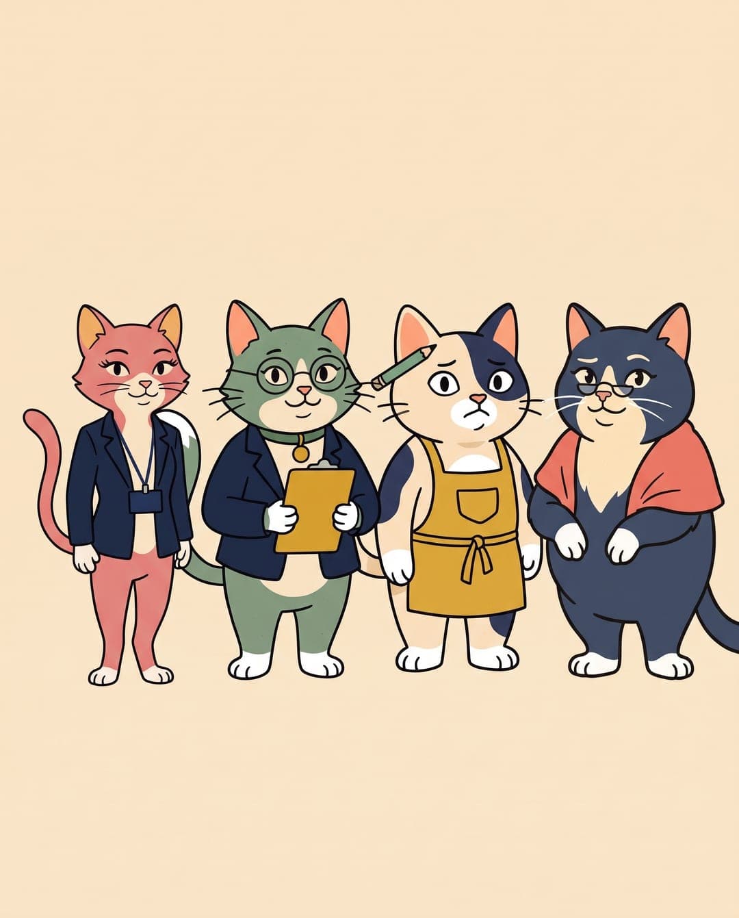 As quatro gatas lado a lado